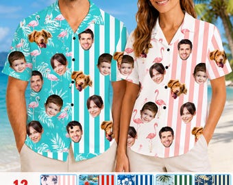 Custom Mens Hawaiian Flamingo Shirts, Tropical Summer Beach Shirt, Button Down Short Sleeve