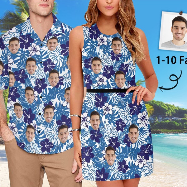 Custom Hawaiian Dress for Women, Personalized Men's All Over Print Hawaiian Shirt With Chest Pocket, Custom Face shirt for Bachelor Party,