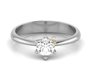 Solitaire Engagement Ring, Round Cut DEF Moissanite Wedding Ring, Solitaire Moissanite Anniversary Ring, Solid 14K White Gold Ring