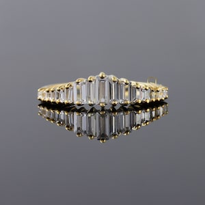 Baguette Diamond Ring, 14K Gold Graduating Baguette Diamond Nesting Wedding Band, Certified Baguette Natural Diamond Band, Tiara Ring Women