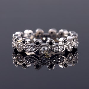 Mickey Mouse Ring, 14k Gold Ring, Certified Round Natural Diamond Ring, Full Eternity Band, Vintage Milgrain Band, Mouse Fairy Tale Ring