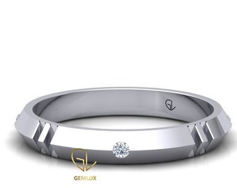 Knife Edge Diamond Gold Band, Certified Natural Diamond Round Cut GH SI1 Colour Band, Eternity Wedding Band, Matching Band, 14K Gold Band