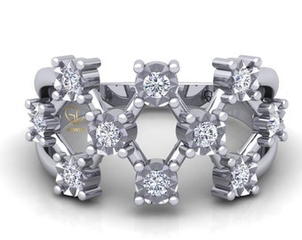 Anillo de estilo vintage, anillo de color GH SI1 de corte redondo de diamante natural certificado, anillo cruzado criss, anillo de boda de compromiso en oro 10K 14K 18K