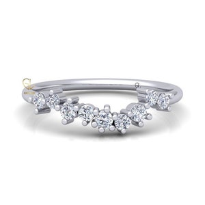 Diamond Wave Ring in 14K Solid Gold, Certified Round Lab Diamond Band, Dainty Wave Ring, Small Curved Diamond Band, Matching Curved Band