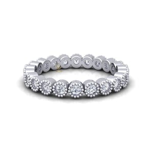Anello dell&#39;eternità con castone, anello delicato con diamanti veri, diamante naturale certificato taglio rotondo GH SI1, fascia di colore, anello in oro massiccio, fede nuziale Milgrain