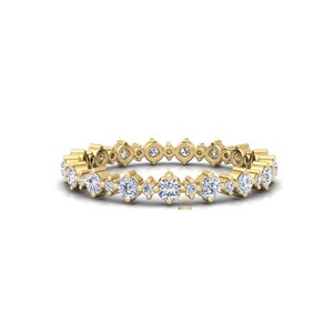 Eternity Wedding Band, Full Round Lab Grown Diamond Wedding Band, Floating Bubble Prong Set, Women&#39;s Wedding Band, Stackable Band