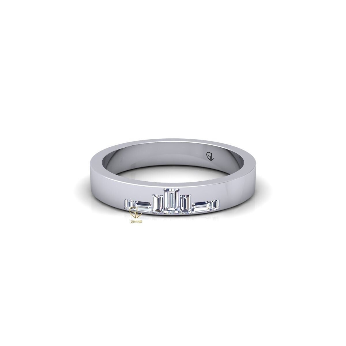 Certified Natural Diamond Baguette Cut G SI1, Seven Stone Band,  Platinum Stackable Engagement Ring, Dome Wedding Band , 10K 14K 18K Gold