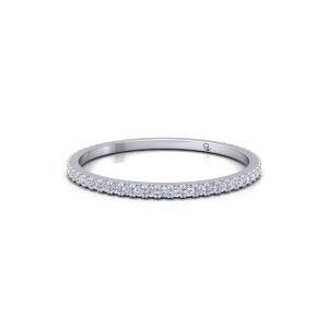 Alianza de compromiso apilable de oro de 14 quilates con diamante natural minimalista certificado de talla redonda GH SI1, 3/4 de eternidad, regalo para ella
