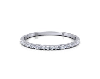 Gecertificeerde minimalistische natuurlijke diamant rond geslepen GH SI1, 3/4 halve eeuwigheid stapelbare verlovingstrouwring, 14 kt gouden ring, cadeau voor haar