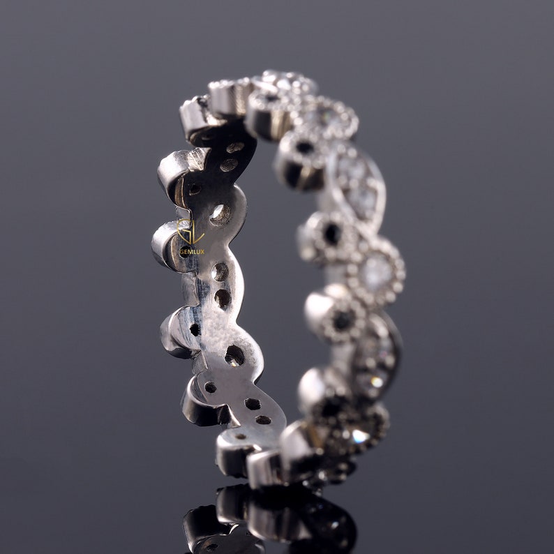 Mickey Mouse Ring, 14k Gold Ring, Certified Round Natural Diamond Ring, Full Eternity Band, Vintage Milgrain Band, Mouse Fairy Tale Ring