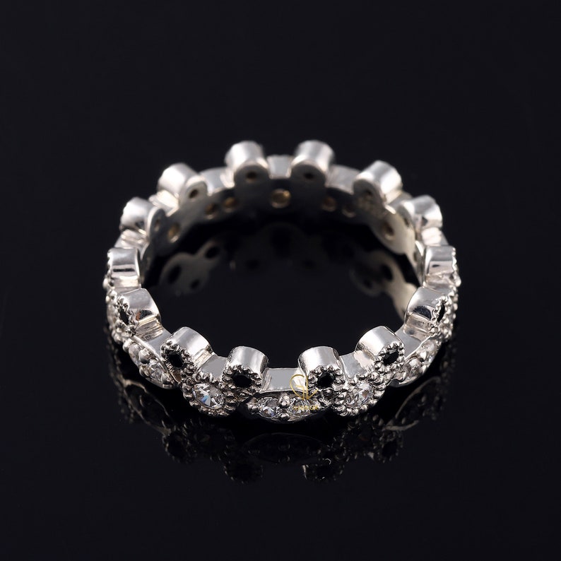 Mickey Mouse Ring, 14k Gold Ring, Certified Round Natural Diamond Ring, Full Eternity Band, Vintage Milgrain Band, Mouse Fairy Tale Ring