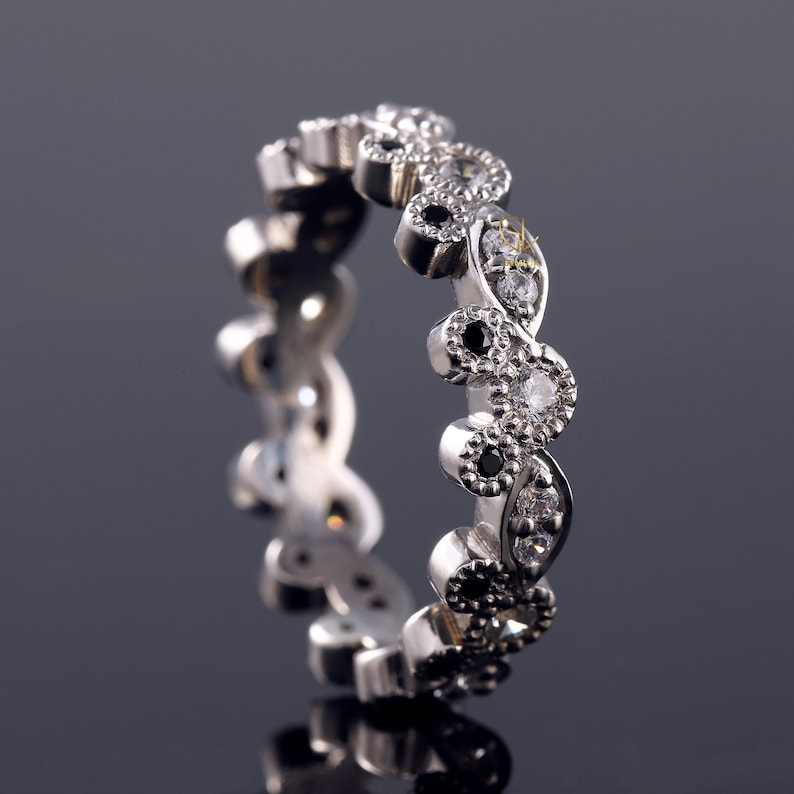 Mickey Mouse Ring, 14k Gold Ring, Certified Round Natural Diamond Ring, Full Eternity Band, Vintage Milgrain Band, Mouse Fairy Tale Ring