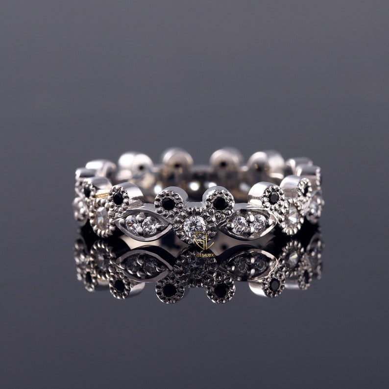 Mickey Mouse Ring, 14k Gold Ring, Certified Round Natural Diamond Ring, Full Eternity Band, Vintage Milgrain Band, Mouse Fairy Tale Ring