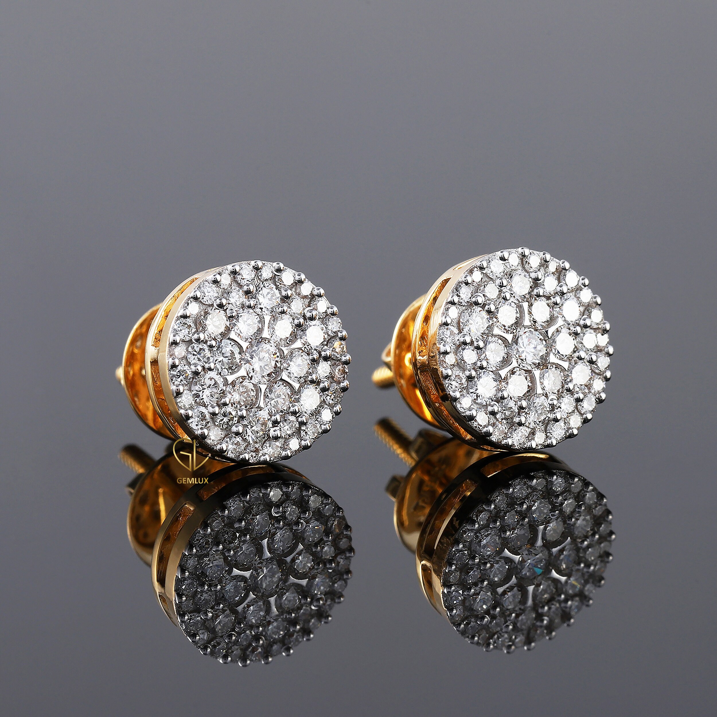 Cluster Lab Diamond Stud Earrings, Lab Grown Round Diamond