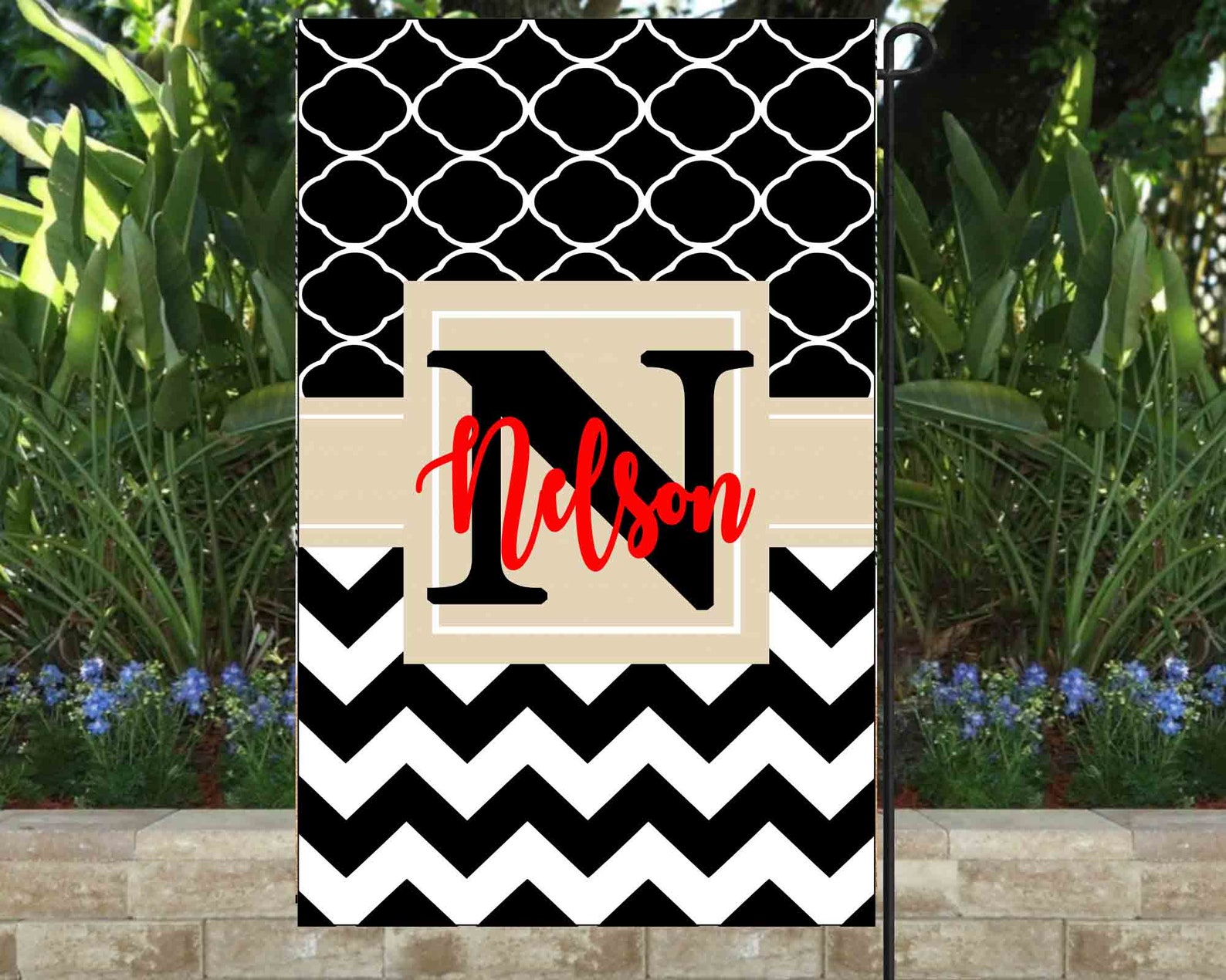 Black and White Chevron Garden Flag