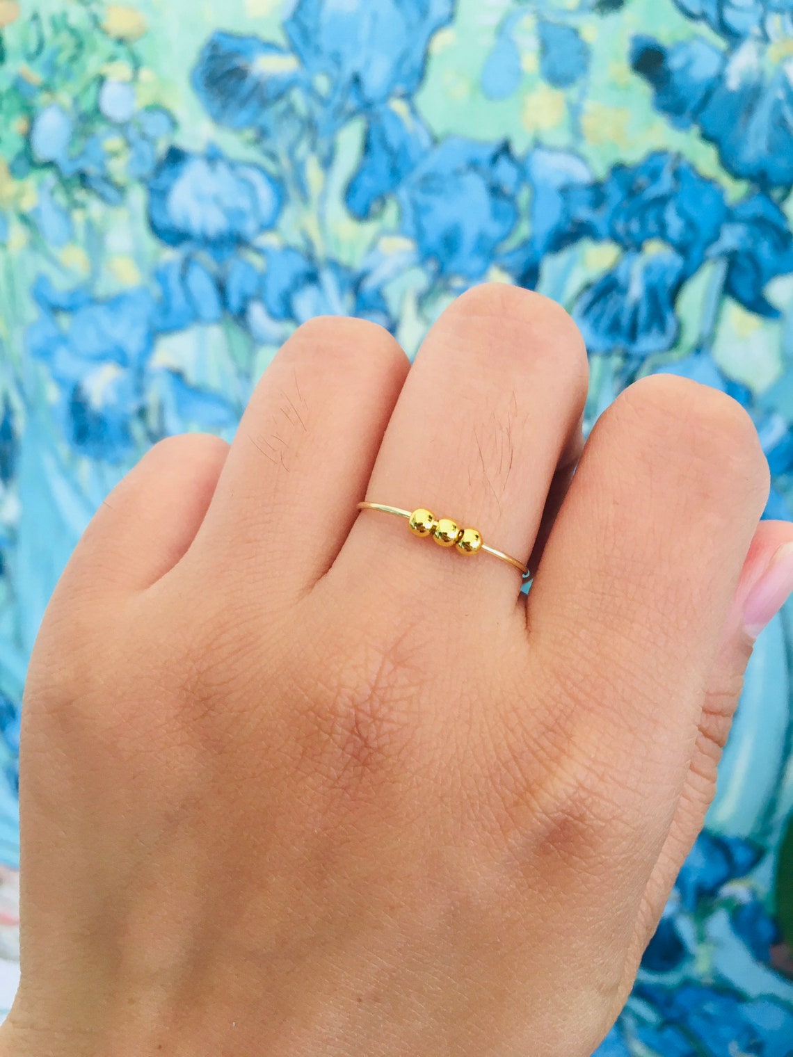 Anxiety Gold Ring Anti Stress beads Adjustable 18k gold Etsy