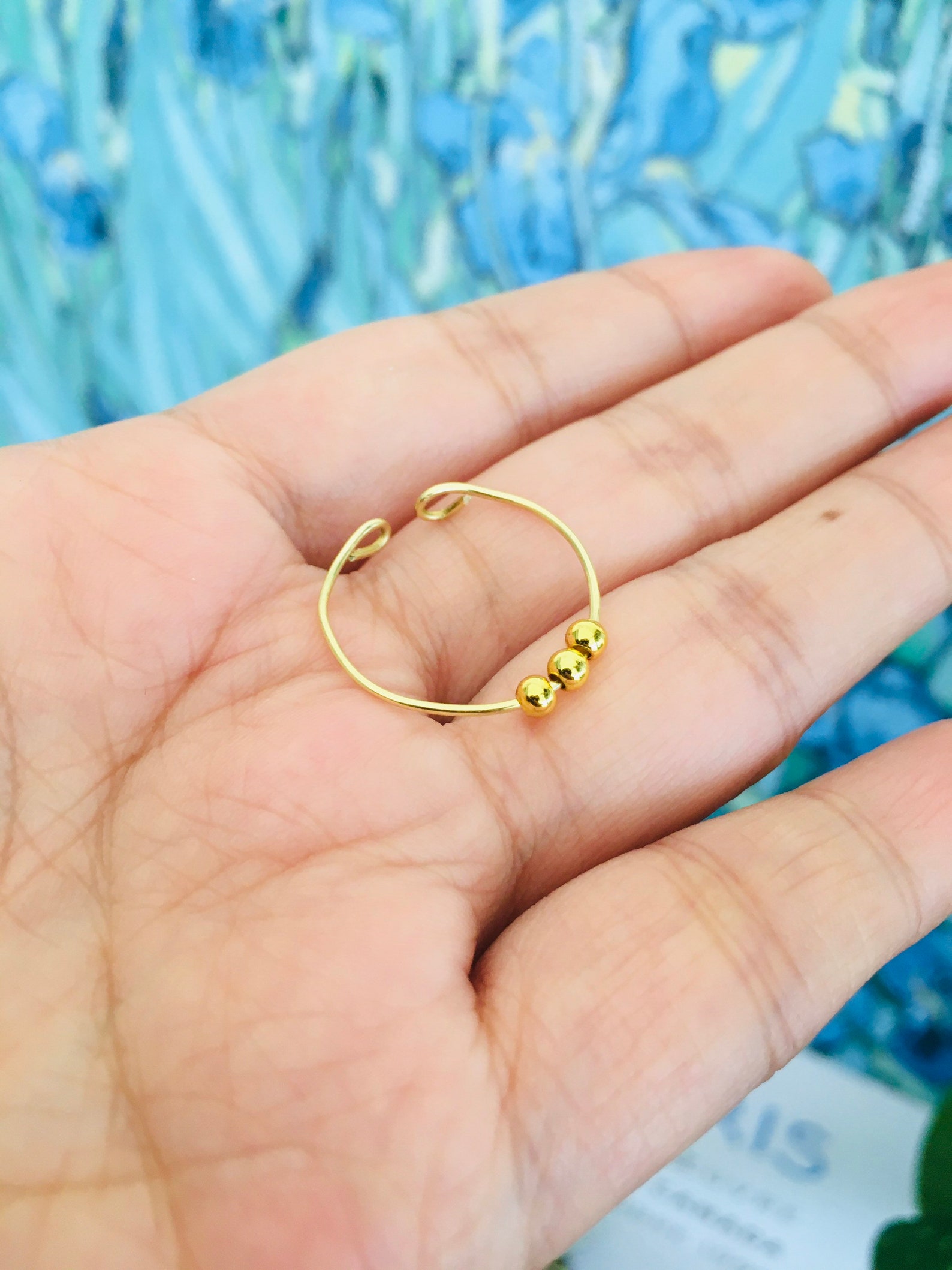 Anxiety Gold Ring Anti Stress Beads Adjustable 18k Gold Etsy UK