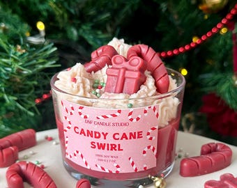 Candy Cane Swirl Dessert Scented Soy Candle | Christmas Decor | Holiday Home Decor | Christmas Gift | Cozy Winter | Vanilla Scented Candle