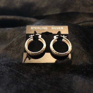 Chunky 925 Sterling Silver Hoop Earrings w/design, Hypoallergenic Silver Earrings, Hoops Earrings, Trendy Thick Round Hoop Earrings, Gift