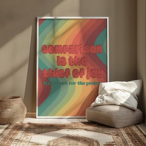 Digital Self Care Print, Quote, Comparison is the thief of joy, motivational wall art