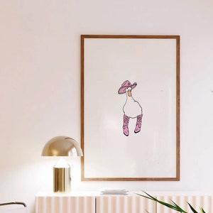 Duck in Cowboy Cowgirl Boots and Fringe Hat *it girl* Digital Art Print White and Pink *RODEO HEAD* Bathroom Cute Trendy Printable Wall Art