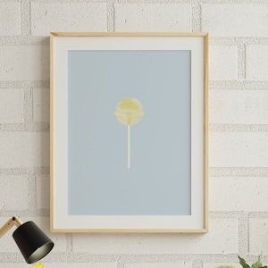 Cute Danish Pastel Original LolliPop Digital Art Print Lemon Flavor (Yellow on Blue) Printable Wall Art Trendy