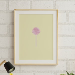 Cute Eclectic Original LolliPop Digital Art Print Strawberry Flavor (Pink on Yellow) Printable Wall Art Trendy