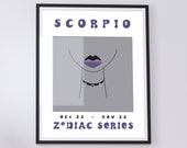 Scorpio Horoscope Wall Art Print 11x14, *ZODIAC SERIES*, Colorful Zodiac Digital download Prints, Black Purple Gray Gallery Art