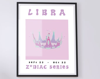 Waage Horoskop Wandbild 11x14, *STERNZEICHEN SERIE*, Bunte Sternzeichen Digital download Prints, Lila Blau Pink Gallery Art