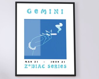 Zwillinge Horoskop Wandbild 11x14, *STERNZEICHEN SERIE*, Bunte Sternzeichen Digital Download Drucke, Blaue Galerie Kunst