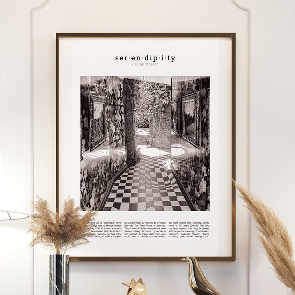 Serendipity *ART POEM SERIES* Digital Download Wordy Print Black and White, Serendipity Wall Art Poster Decor