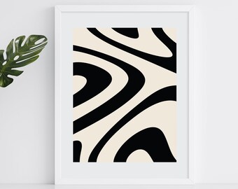 Retro-Style Marble Print Trendy Digital (Printable) Art Print, Black and Cream