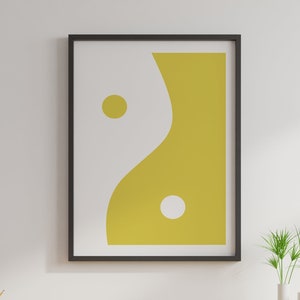 Funky Ying Yang Decorative Digital Art Print Mustard Yellow Printable Wall Art Trendy