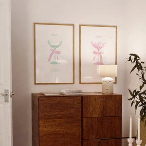 2er Set Vintage Cocktail Rezept Glas mit Schleife * it girl * Digital Art Print Pastellfarben * PRE GAME * Barwagen Niedliche trendige druckbare Wandkunst