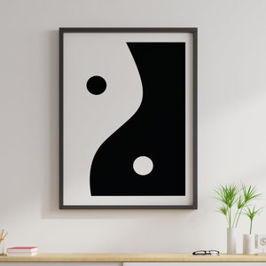 Funky Yin Yang Decorative Digital Art Print Black and White Printable Wall Art Trendy