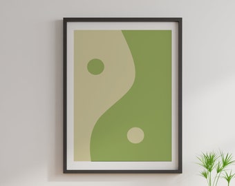 Funky Yin Yang Decorative Digital Art Print Green and Yellow Printable Wall Art Trendy