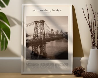 Williamsburg Bridge *ART POEM SERIES* Digital Download Wordy Print Black and White, Williamsburg Bridge Brooklyn Wall Art Poster Decor