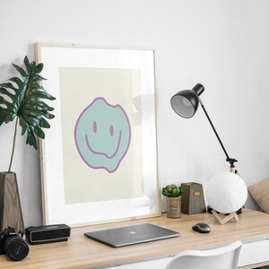 Melting Smiley Face Funky Trendy Digital Art Print Purple and Teal Printable Wall Art &quot;Have a Nice Day Collection&quot;
