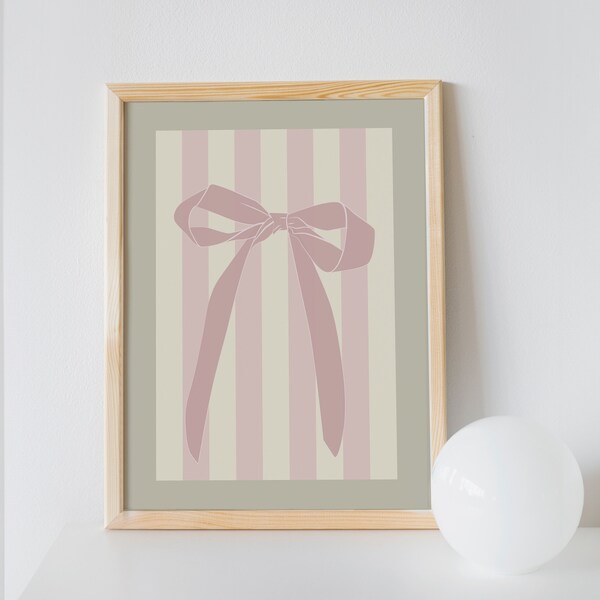 Girly Vibe Bows and Strips *it girl* Digital Art Print Pink and Cream *FRENCHIE COTTAGE* Cute Trendy Printable Wall Art