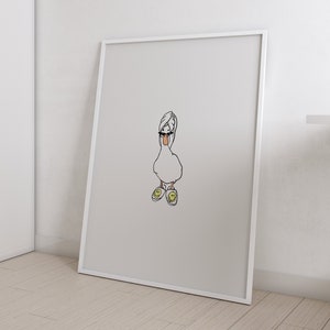 Duck in Smiley Face Slippers and Shower *it girl* Digital Art Print White and Yellow *SHOWER HEAD* Bathroom Cute Trendy Printable Wall Art