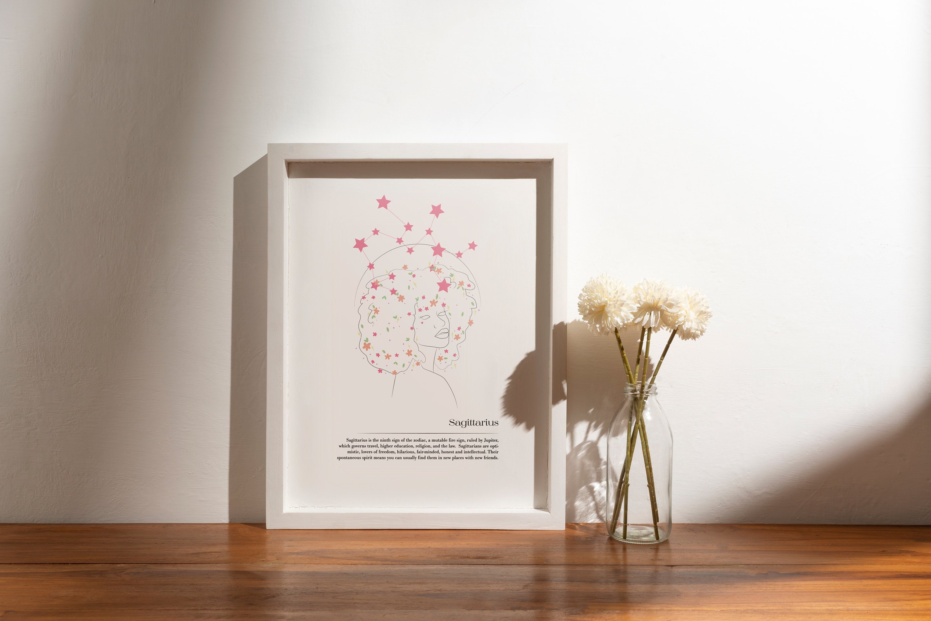 Schütze Horoskop Digitaler Wand kunstdruck, *STERNZEICHEN SERIE*, Bunte botanische Linienzeichnung Sternzeichen herunterladbar und druckbar