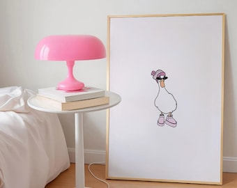 Impresión de pato con Uggs: Arte de pared rosa moderno para baño (descarga digital)
