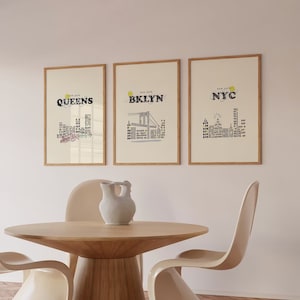 Set of 3 Manhattan New York City Big Apple Location City Home Art Digital Art Print Black and Yellow Printable Wall Art Trendy | Pointillism