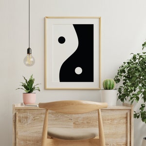 Funky Abstract Eclectic Yin Yang Black and White Trendy Wall Art Poster - Multiple Sizes Available (No Border)
