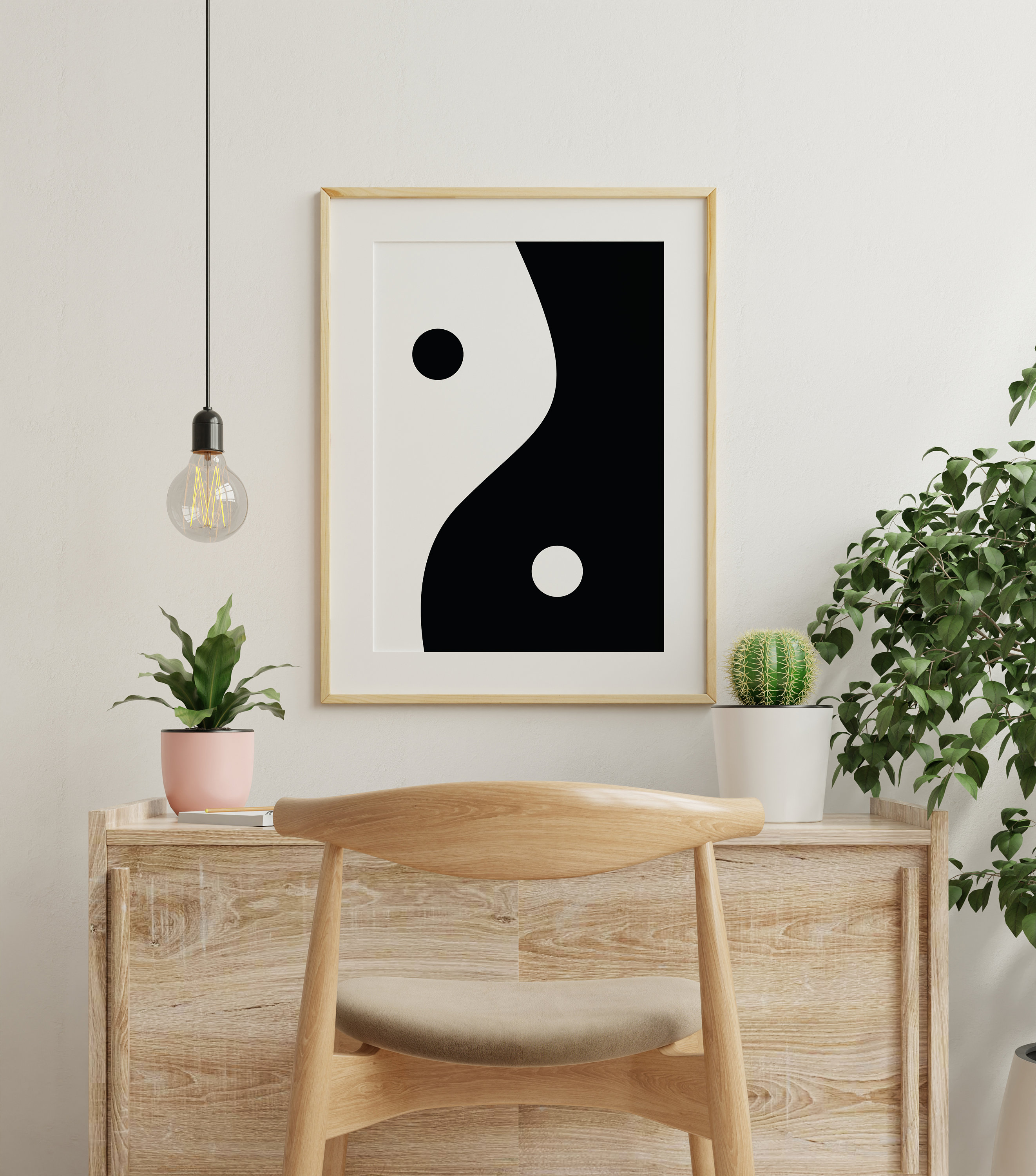 Funky Abstract Eclectic Yin Yang Black and White Trendy Wall Art