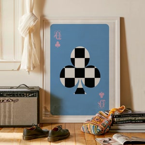 Blu e Rosa Club Queen Card Wall Art Print, Carte da gioco Checkered Wall Art, Poster alla moda, Carattere gotico, Download digitale
