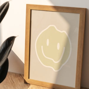 Derretendo Smiley Face Funky Trendy Digital Art Print Branco e Amarelo Arte de parede para impressão &quot;Tenha um bom dia coleção&quot;