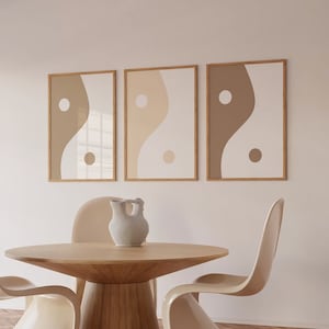 3er Set Boho Natural Organic Yin Yang Dekorativer Digital Art Print Weiß und Stein (Creme, Braun, Tan) Druckbare Wandkunst Trendy