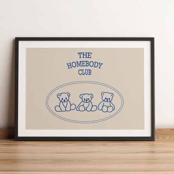The Homebody Club | Three Navy Teddy Bears | Horizontal Wall Art Print *HOMEBODY CLUB SERIES* (Multiple Sizes Included)