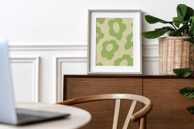 Warped Wavy Flower Decorative Digital Art Print Green and Yellow Printable Wall Art Trendy image 2